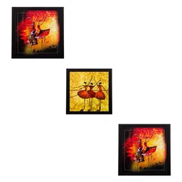 eCraftIndia Multicoloured Set of 3 Dancing Girls UV Wall Art-image-42
