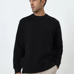 WES Casuals by Westside Black Solid Relaxed-Fit Cotton Blend Sweatshirt-picture-16