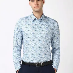 Peter England Blue Cotton Slim Fit Floral Print Shirt-picture-29