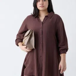 Gia by Westside Dark Brown Solid Blouse-image-98