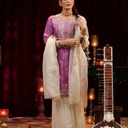 Scakhi Purple Organza Regular Fit Sharara Set-picture-23