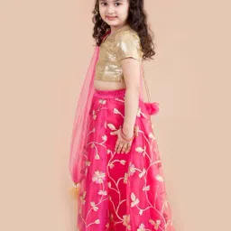 Pspeaches Girls Fuchsia Regular Fit Lehenga Choli image 3