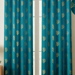 GEET CREATIONS Blue And Gold Toned 2 Pieces Room Darkening Velvet Long Door Curtains-image-33