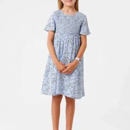 Kate & Oscar Kids Blue Cotton Floral Print Dress-picture-16
