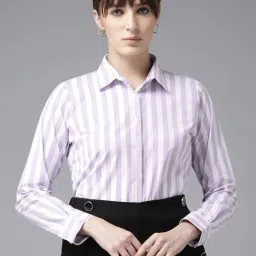 English Navy White & Purple Regular Fit Striped Shirt-image-93