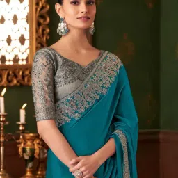 Saree Mall Blue Chiffon Embellished Saree with Blouse Piece-picture-37