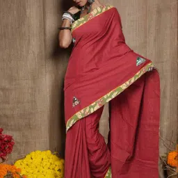 Unnati Silks Maroon Pure Cotton Printed Saree With Unstitched Blouse-image-56