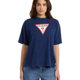 Guess Jeans Blue Iconic Logo Printed Oversized Iconic Tee-image-29