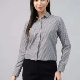 English Navy White & Black Cotton Regular Fit Striped Shirt-image-48