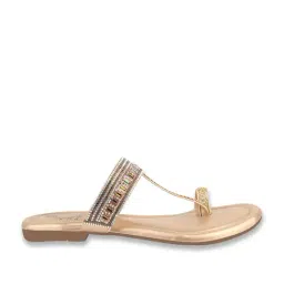 Shoetopia Women's Golden Toe Ring Sandals image 2