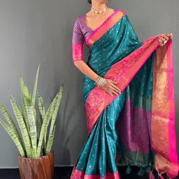 Mitera Woven Design Zari Silk Blend Handloom Banarasi Saree image 4