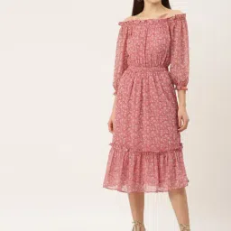 Deewa Fuchsia Floral Print Midi Dress-image-0