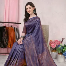 MIRCHI FASHION Navy Silk Woven Saree With Unstitched Blouse image 4