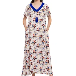 PATRORNA Cream Floral Print Nighty-picture-17