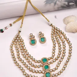 KARATCART Gold-Plated Polki Kundan-Studded Classic Layered Jewellery Set-picture-18
