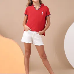 U.S. Polo Assn. Kids Girls Solid Polo Collar Cotton T-shirt image 2