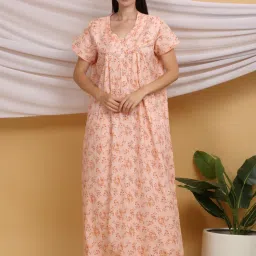 Sweet Dreams Women Printed Night Dress Peach-image-96