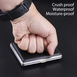 hasthip HASTHIP® Cigarette Case King Size for Men Women Holds 20 Cigarettes Case Box Holder Brown Leather Vintage Hard Metal Full Pack 84mm Regular Size image 5