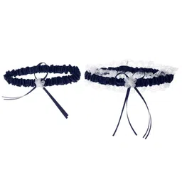the style sutra Vantage Lace Bride Garter Set Pears Bow Belt Garter for Wedding Navy Blue image 1