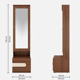 CASPIAN Engineered Wood Single Door Wooden Vanity Dressing Table (Rainforest Brown) | Pre-Assembled Furniture with Mirror | Bedroom Storage for Makeup & Accessories Organizer | 6 Shelves & 2 Drawers image 2