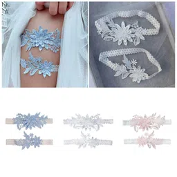 wowobjects 2Sets Bridal Leg Garters Lace Wedding Bride Dance Garter Set Sky Blue 0 image 5