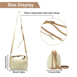 zibuyu Straw Bags for Women Beach Stylish Sling Shoulder Bag for Girls and Women Detachable Shoulder Belt Woven Straw Crossbody Bag Golden Hardware Buckle Design Handbag Bag - Beige image 2