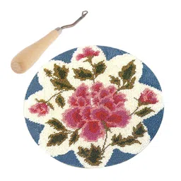 MERISHOPP® Latch Hook Rug Kits Flower Craft Embroidery Cushion with Wood Crochet Hook|Crafts | Needlecrafts & Yarn | Rug Making | Latch Hooking image 4