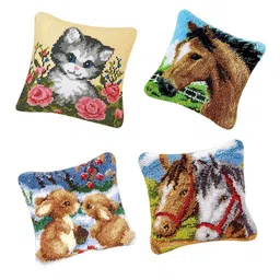 bnf® 4 Sets Animals Latch Hook Rug Kits for DIY Pillow Cover Sofa Cushion Cover | Latch Hooking Kits | Latch Hooking | Rug Making | Needlecrafts & Yarn image 1