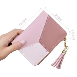 alexvyan Pink Small Bi-Fold Women's Purse Wallet Card Organizer Female Hand Clutch Women/Ladies/Girls Wallets Credit Card Holder 2 Pocket -Coin Pocket Style-Colorblock image 2