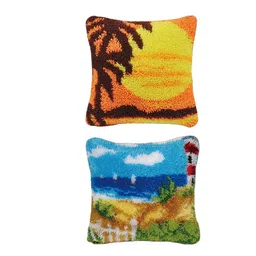 bnf® 2 Set Latch Hook Kits Pillow Case Cushion Cover 17x17'' - Sunset Landscape | Latch Hooking Kits | Latch Hooking | Rug Making | Needlecrafts & Yarn image 2