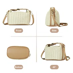 zibuyu Straw Bags for Women Beach Stylish Sling Shoulder Bag for Girls and Women Detachable Shoulder Belt Woven Straw Crossbody Bag Golden Hardware Buckle Design Handbag Bag - Beige image 5