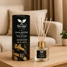 Shrida Assam Mystique Oudh Reed Diffuser Refill 120ML | Long-Lasting Aroma | Toxin-Free Room Freshener for Home, Office & Relaxation | Up to 45 Days of Fragrance image 2
