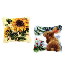 bnf® Pillows Latch Hook Kits Material Package for Beginners - Rabbit & Sunflower | Latch Hooking Kits | Latch Hooking | Rug Making | Needlecrafts & Yarn image 5