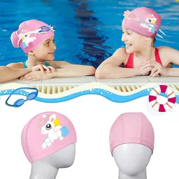 proberos Proberos® Swimming Cap for Girls, Waterproof Elastic PU Coated Ideal All Head Shape, Silicone Easy fit No Hair Pulling Chlorine Resistant Swim Kids Age 3-12 image 5