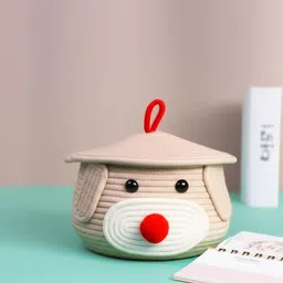 Juteify Multi-Purpose Cute Jute Basket with Lid Storage Baskets for Bathroom Living Room & Kitchen Organiser Box Vanity Box First Aid Box (beige) image 3