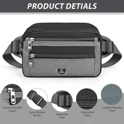 gustave Waist Bags for Men Waterproof Nylon Chest Bag with 6 Zipper Pouches, Adjustable Belt for Comfort, Lightweight Crossbody Bag Side Bag Ideal for Phone, Keys, Wallet & Essentials, 24x3x15cm image 2