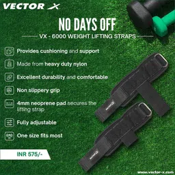 Vector X VX-6000 Nylon Weight Lifting Straps (Black) image 1