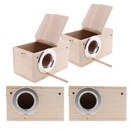 CALANDIS™ 4Pc Wood Wild Bird Nest Box Nesting Feeding Feeder Station House & Stick | Birdhouses | Bird & Wildlife Accessories | Yard, Garden & Outdoor Living image 1