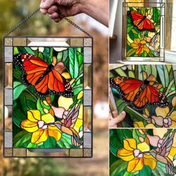 LOOM TREE® 2xStained Rectangle Window Panel Wall Decor Butterfly | Home D?©cor | Suncatchers & Mobiles image 3