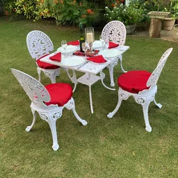 Art & Abode Regalia Series Cast Aluminum Furniture with 1 Square Table & 2 Chairs | Aluminum Patio Furniture | Bistro Chair & Round Coffee Table Set for Garden, Outdoor, Balcony, Roof Top (White) image 1