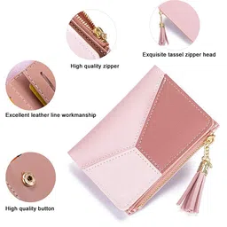 alexvyan Pink Small Bi-Fold Women's Purse Wallet Card Organizer Female Hand Clutch Women/Ladies/Girls Wallets Credit Card Holder 2 Pocket -Coin Pocket Style-Colorblock image 4