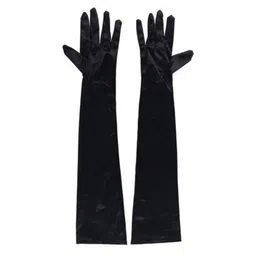 dreamhigh Women's Party Wedding 21" Long Satin Finger Gloves Black image 3