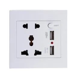 ssuca White 2.1A 2 USB Ports Wall Socket Charger Power Panel - 13A Receptacle 5 Outlet Switch | Home Improvement | Electrical & Solar | Switches & Outlets image 1