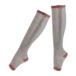 fashionmyday Fashion My day Compression Zip Up Socks Open-Toe Zipper Leg Support Knee Stocking Gray S M image 3