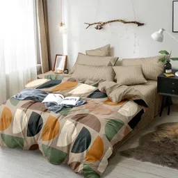 Wytomah Premium Glace Cotton Double Bed King Size Quilt Cover/Duvet Cover/Rajai Cover/Blanket Cover with Zipper (Double Bed (80x90), Orange) image 1