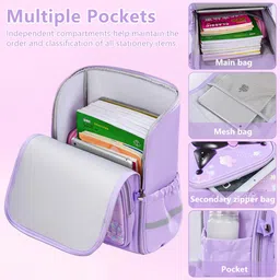 climberty Kuromi Backpack for School Girls Sanrio Kwaii School Backpack Multi Layer Book Bag Burden Relief Student Backpack Travel Backpack School Gift Rakhi Gift for Girls Teens image 3