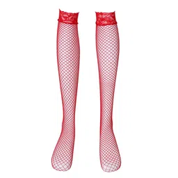 calandis ™ Women Fishnet Lace Top Mesh High Thigh Stockings Long Socks Red | Stockings & Thigh-Highs | Hosiery & Socks | Womens Clothing image 5