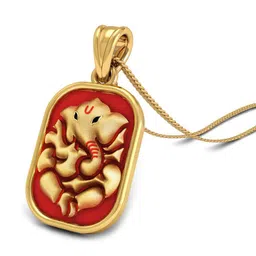 rasav 925 Sterling Silver Gold Plated Lord Gajanana Enamel Pendant for Men & Women With Cable Chain | Pure Silver Religious Locket for Good Health & Wealth image 3