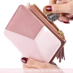 alexvyan Pink Small Bi-Fold Women's Purse Wallet Card Organizer Female Hand Clutch Women/Ladies/Girls Wallets Credit Card Holder 2 Pocket -Coin Pocket Style-Colorblock image 3