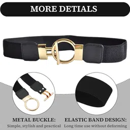 zibuyu Belt for Women Dresses, Chic Golden Leaf Buckle Design 25.2 inches Stretchy Slim Waist Belt High Class Vintage Belt for Shirt, Blazer, Sweater, Dress image 2